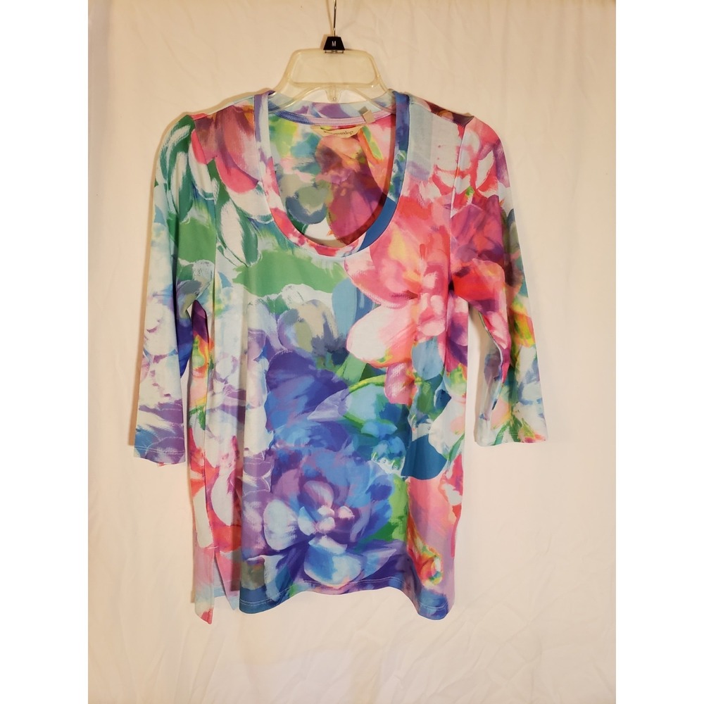 Women's Soft Surroundings Multicolor 3/4 Sleeve Top Size PS